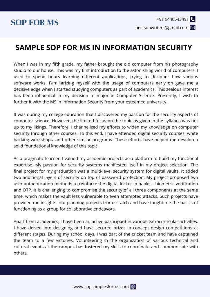 Sample SOP for MS in Information Security