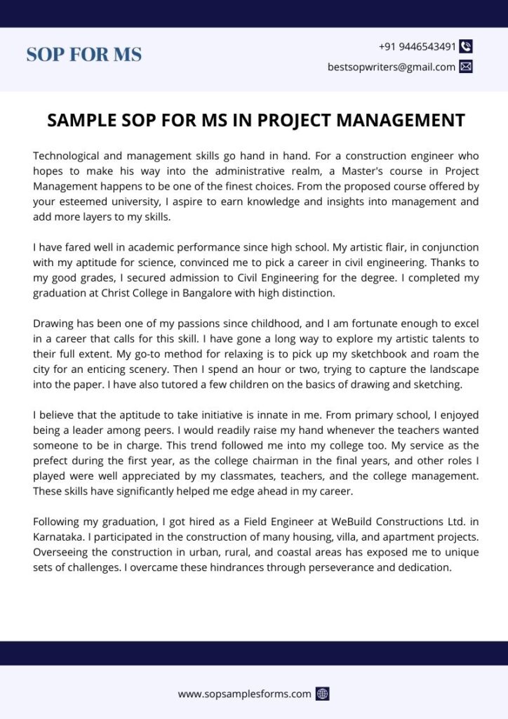 Sample SOP for MS in Project Management