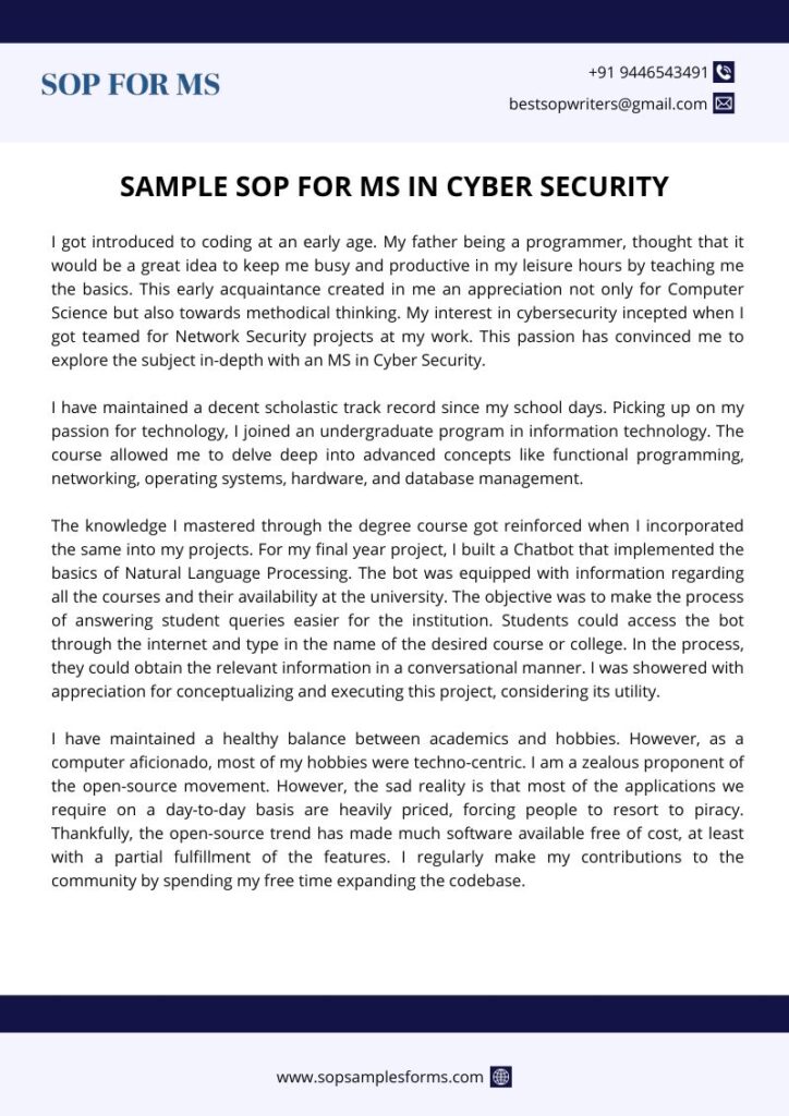 Sample SOP for MS in Cyber Security