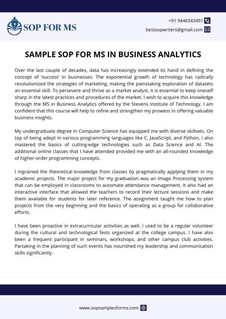 SAMPLE SOP FOR MS IN BUSINESS ANALYTICS