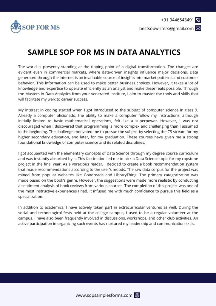 SAMPLE SOP FOR MS IN DATA ANALYTICS