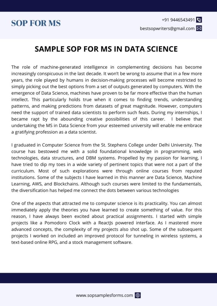 Sample SOP for MS in Data Science